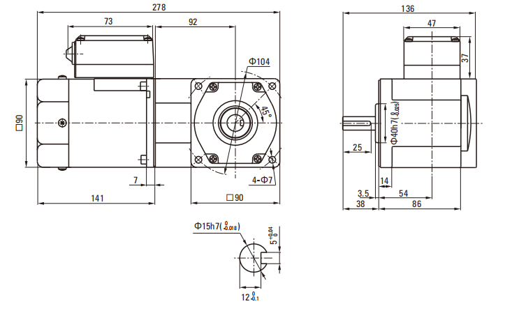 120W Induction AC Motor/Gear Motor 90mm drawing