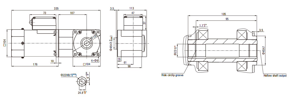 120W Induction AC Motor/Gear Motor drawing