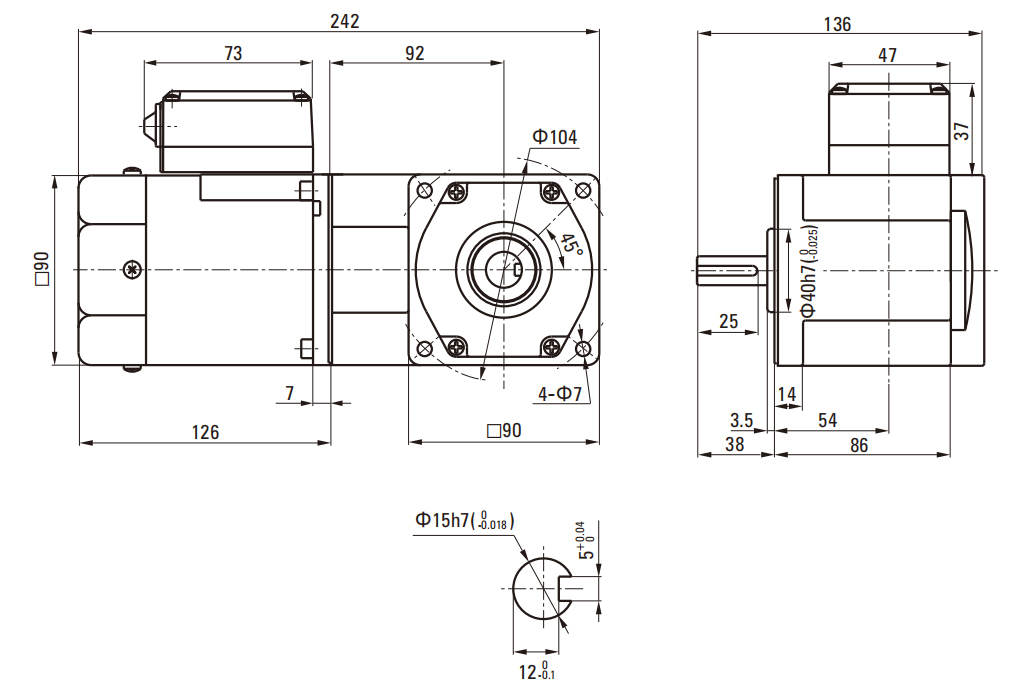 60W Induction AC Motor/Gear Motor drawing