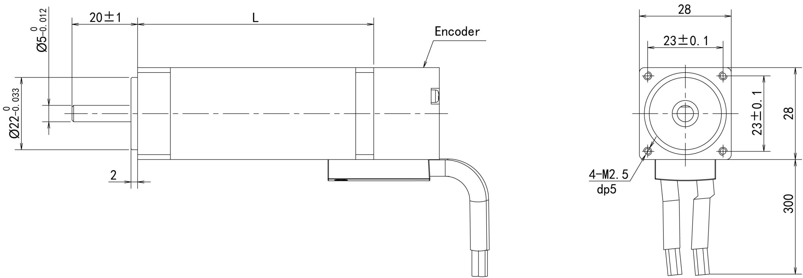 28mm Servo Motor 11SYNE drawing