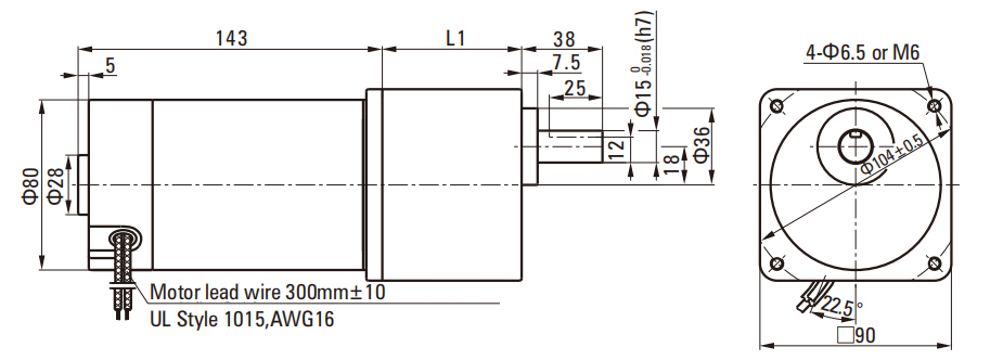 120W Brush DC Gear Motor drawing