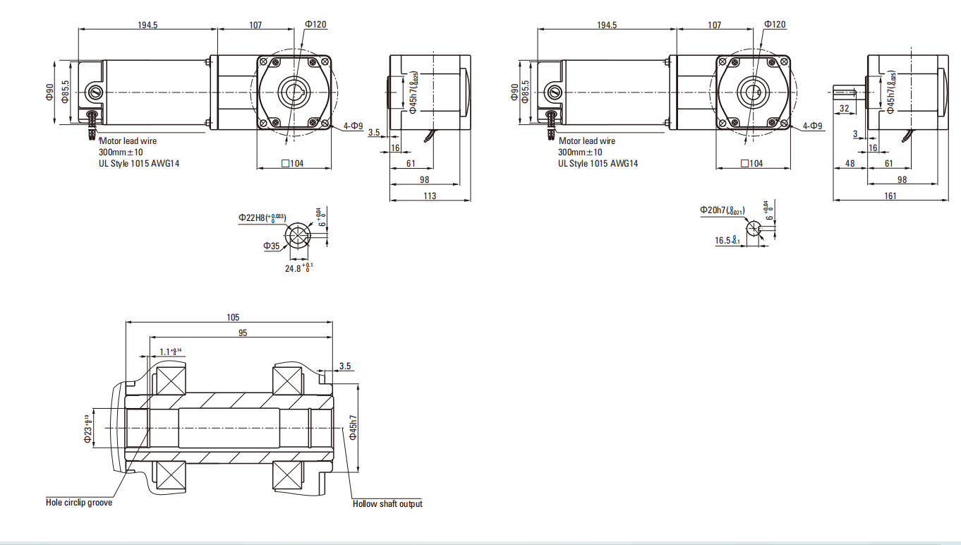 300W Right Angle DC Brush Gear Motor drawing