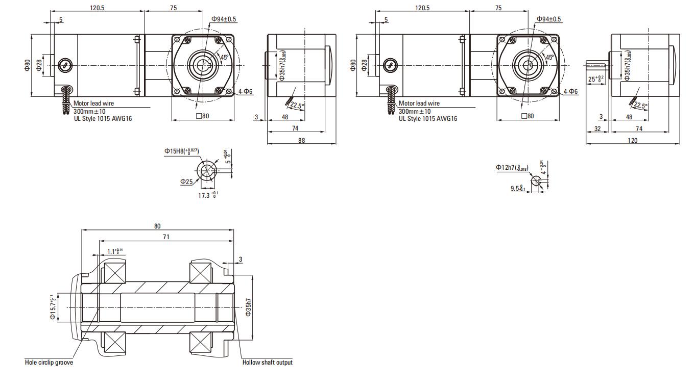 25W Right Angle DC Brush Gear Motor drawing