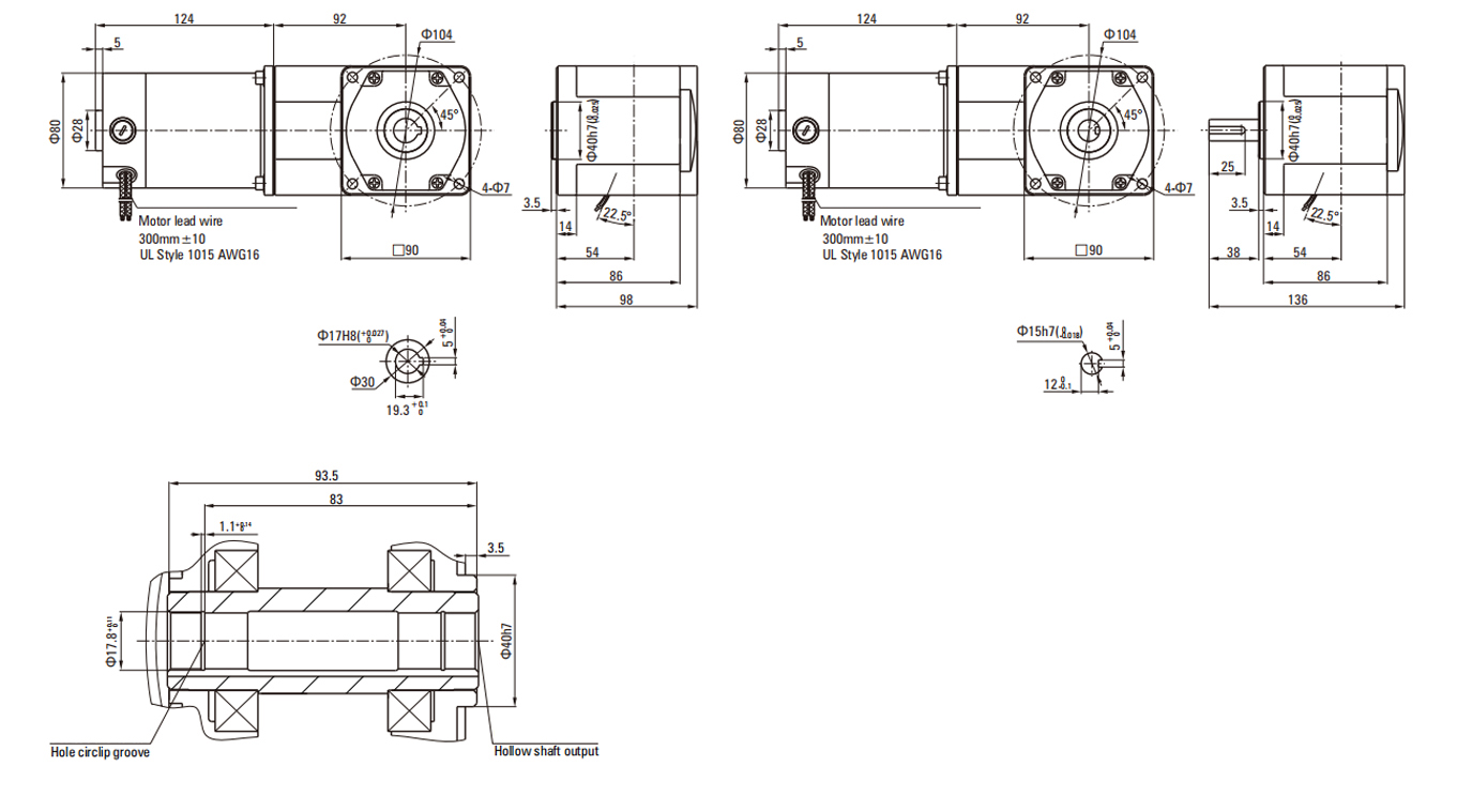 40W Right Angle DC Brush Gear Motor drawing