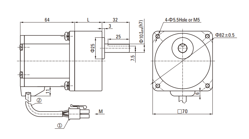 70P Series of Brushless DC Motor drawing