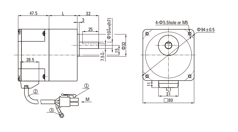 80P Series of Brushless DC Motor drawing