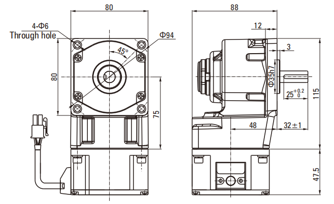80R Series of Brushless DC Motor drawing