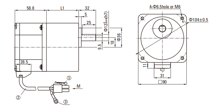 90GUP Series of Brushless DC Motor drawing