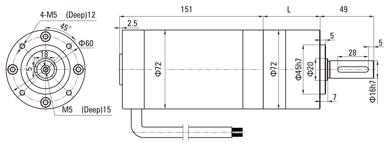 Outside Diameter 72mm DC Brush Motor