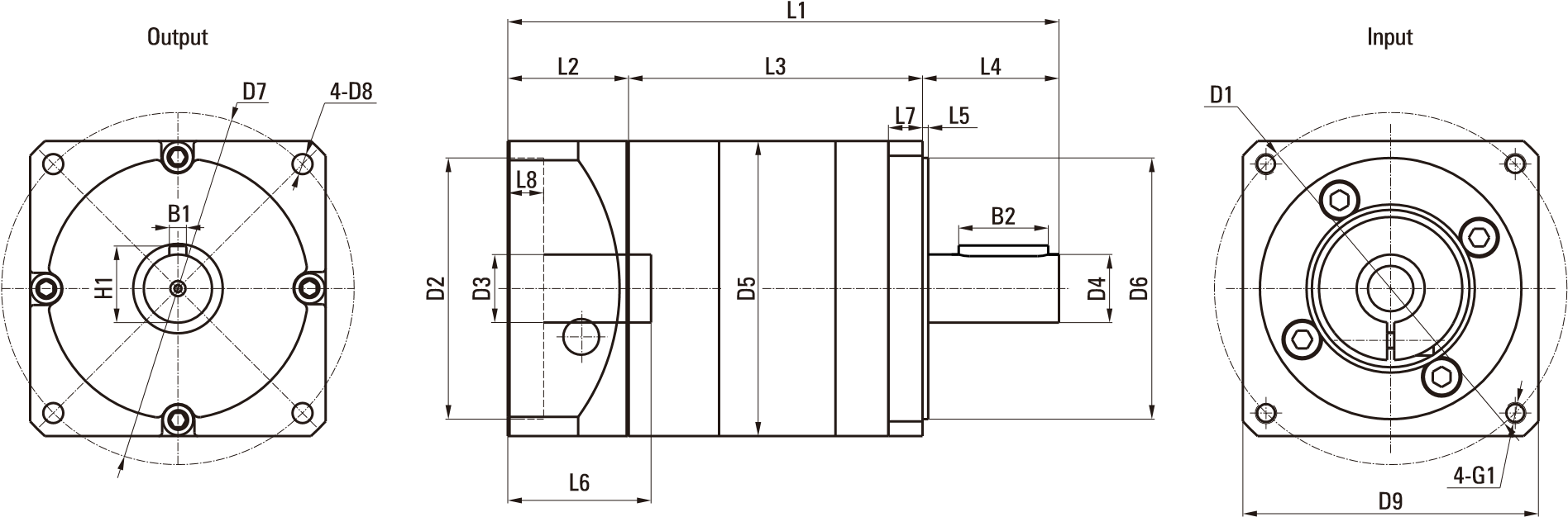 PNX Series Helical Gear Planetary Gearbox drawing