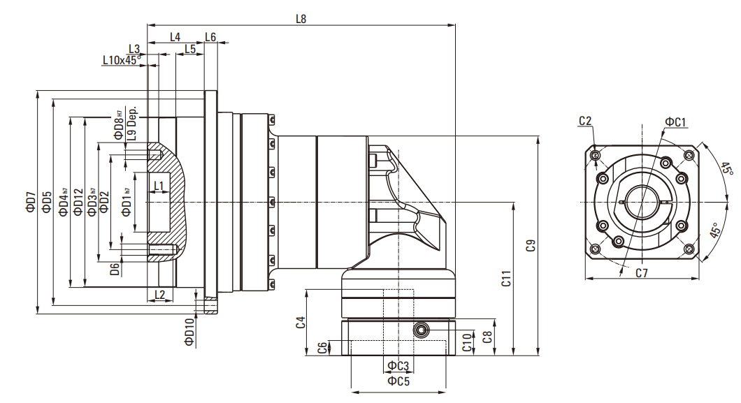 SDR Series Helical Gear Planetary Gearbox drawing
