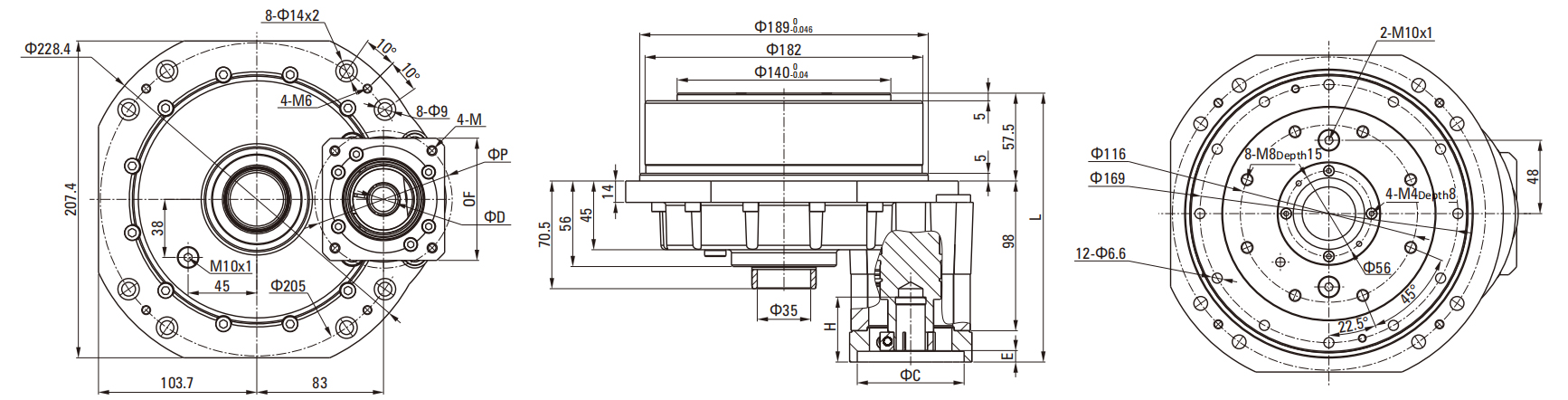 RCA(With Flange) Series RV Cycloidal Pin Wheel Reducer drawing