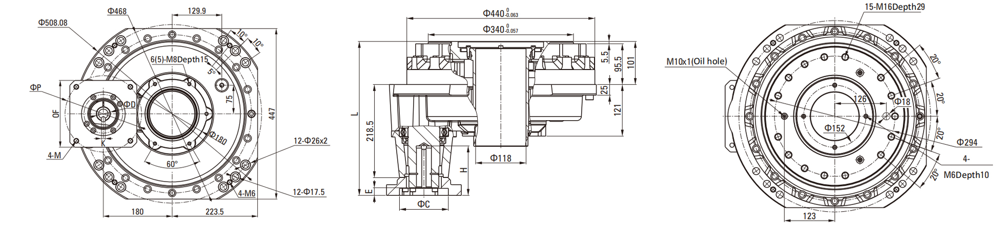 RCA(With Flange) Series RV Cycloidal Pin Wheel Reducer drawing