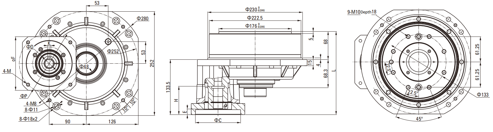 RCA(With Flange) Series RV Cycloidal Pin Wheel Reducer drawing