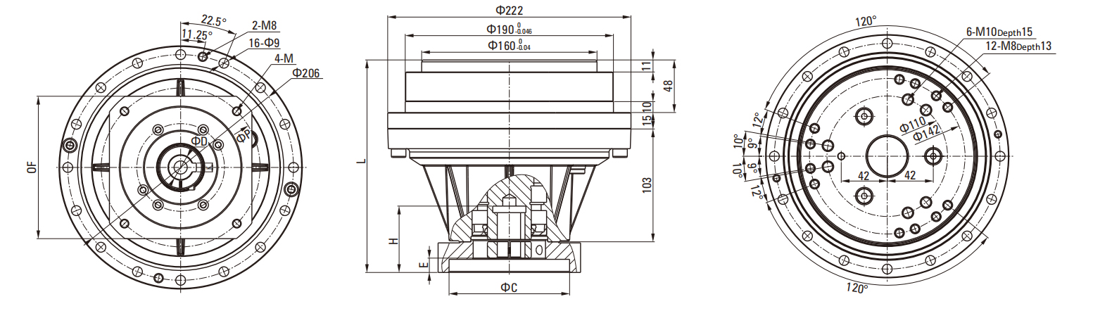 REA(With Flange) Series RV Cycloidal Pin Wheel Reducer drawing