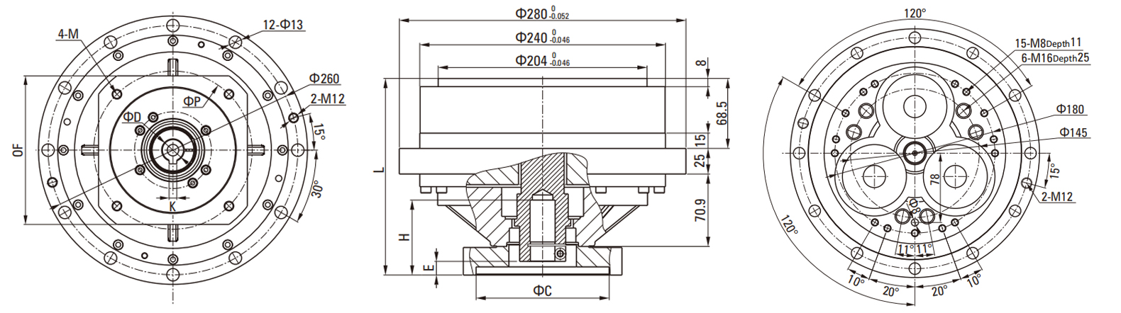 REA(With Flange) Series RV Cycloidal Pin Wheel Reducer drawing