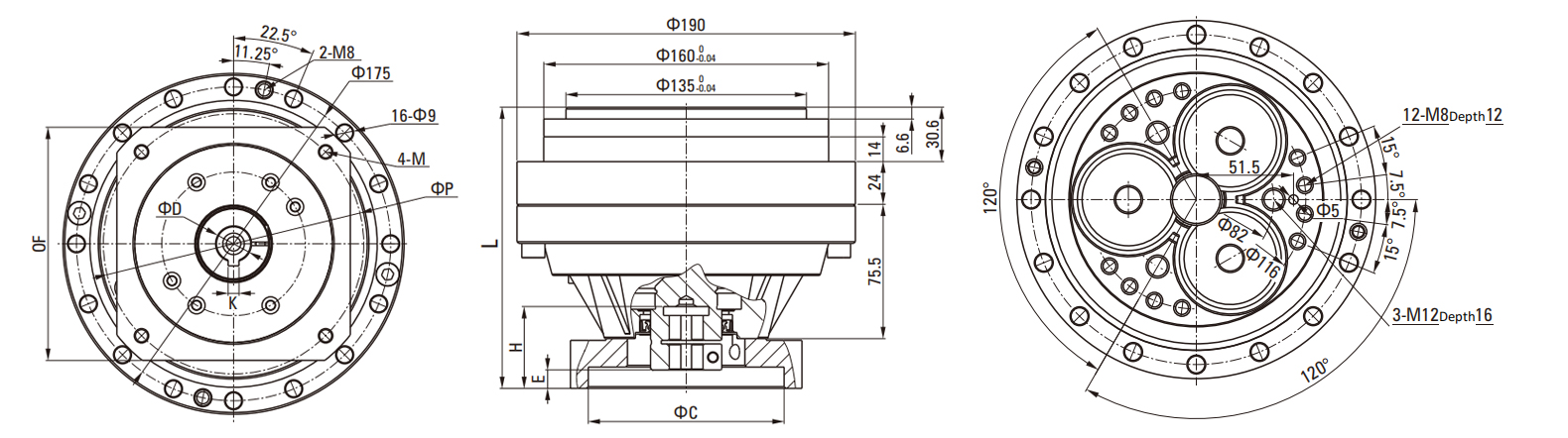 REA(With Flange) Series RV Cycloidal Pin Wheel Reducer drawing