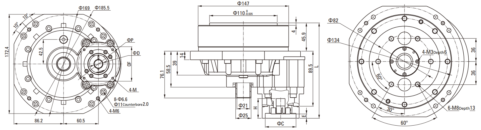 RVC Series RV Cycloidal Pin Wheel Reducer drawing