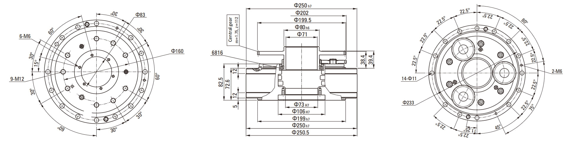 RVC Series RV Cycloidal Pin Wheel Reducer drawing