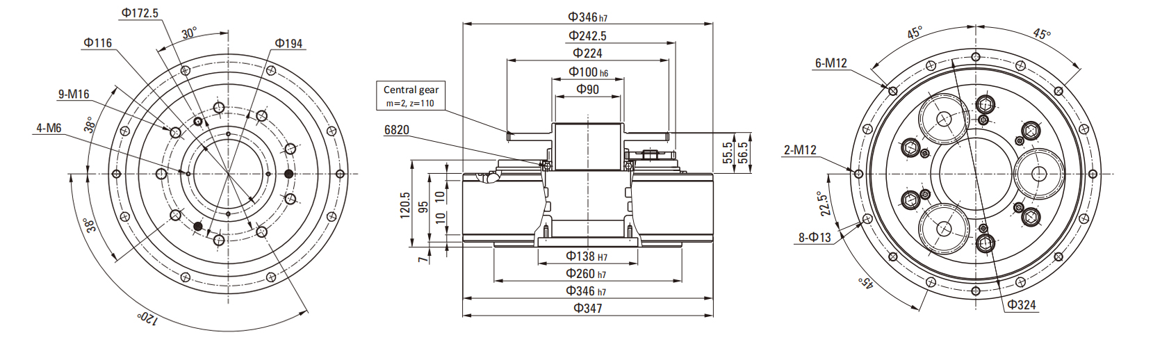 RVC Series RV Cycloidal Pin Wheel Reducer drawing