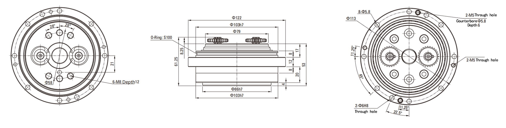 RVE Series RV Cycloidal Pin Wheel Reducer drawing
