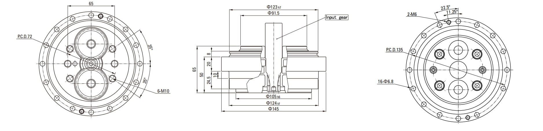 RVE Series RV Cycloidal Pin Wheel Reducer drawing