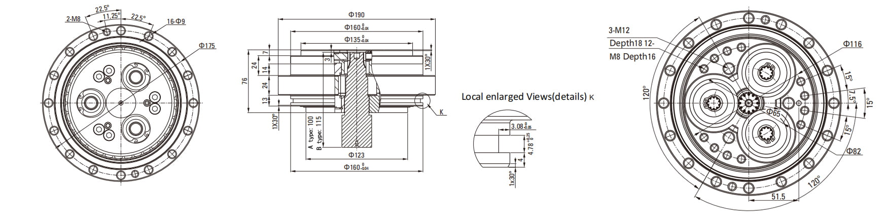 RVE Series RV Cycloidal Pin Wheel Reducer drawing