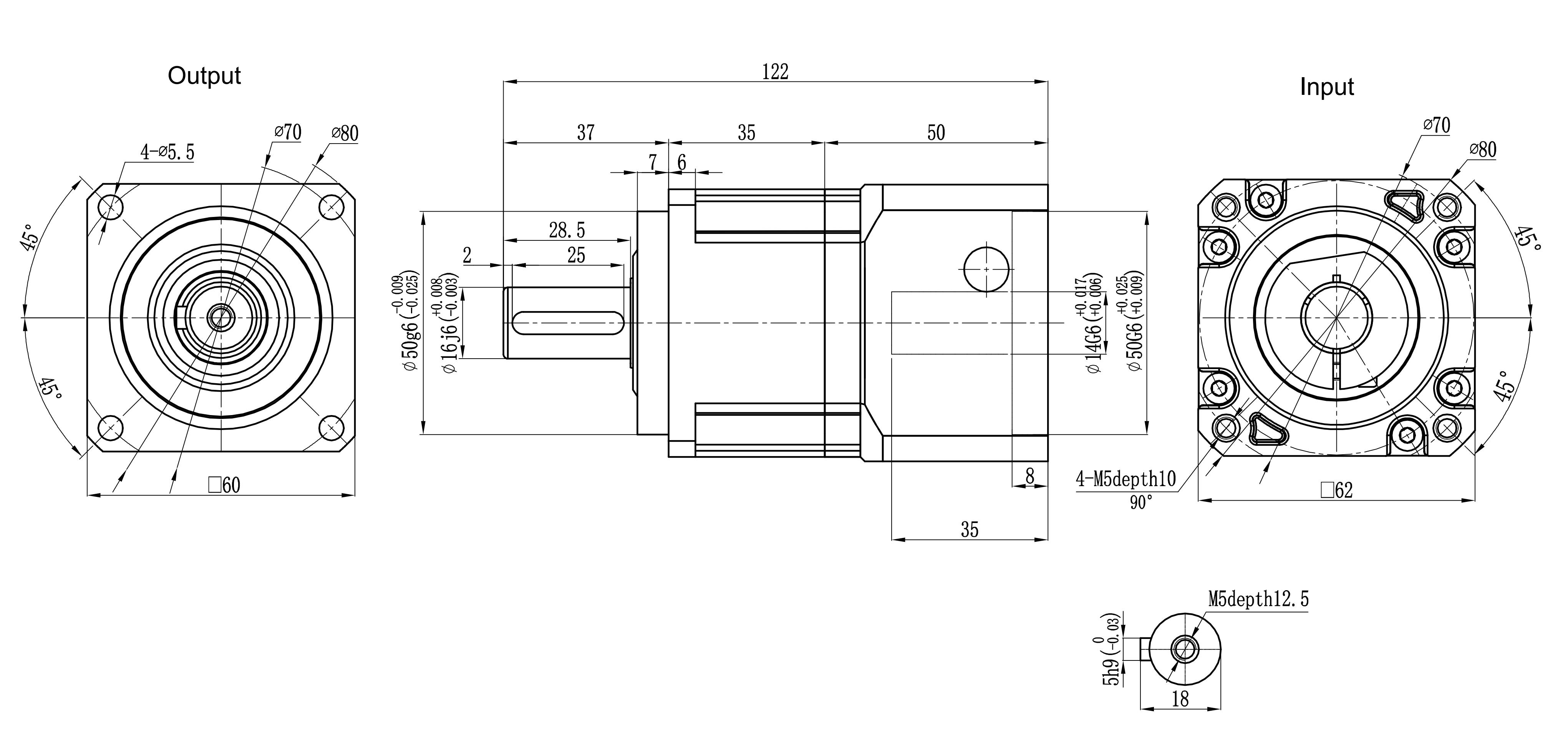 060SB servo motor assembly dimensional drawing