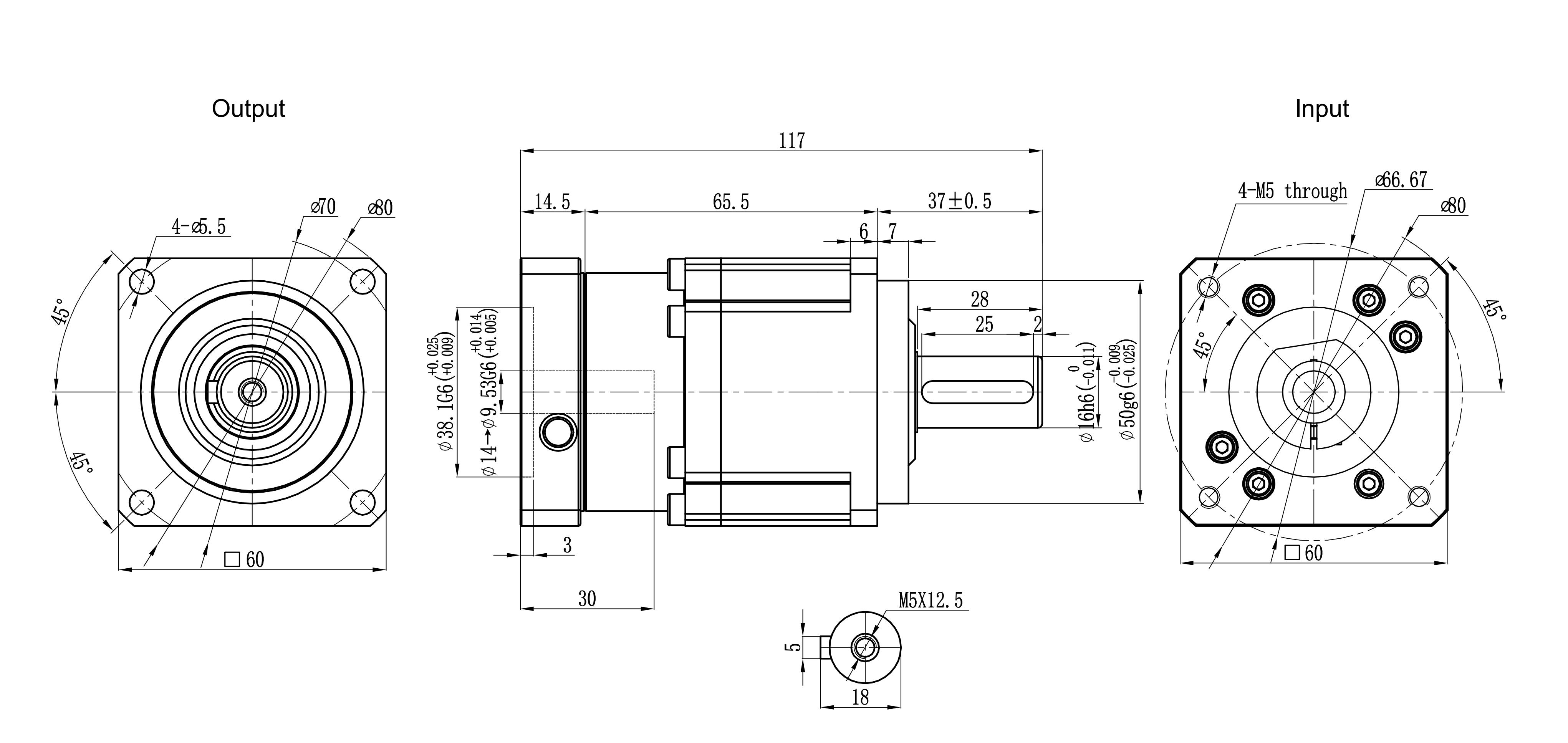 060SB stepper motor assembly dimensional drawing