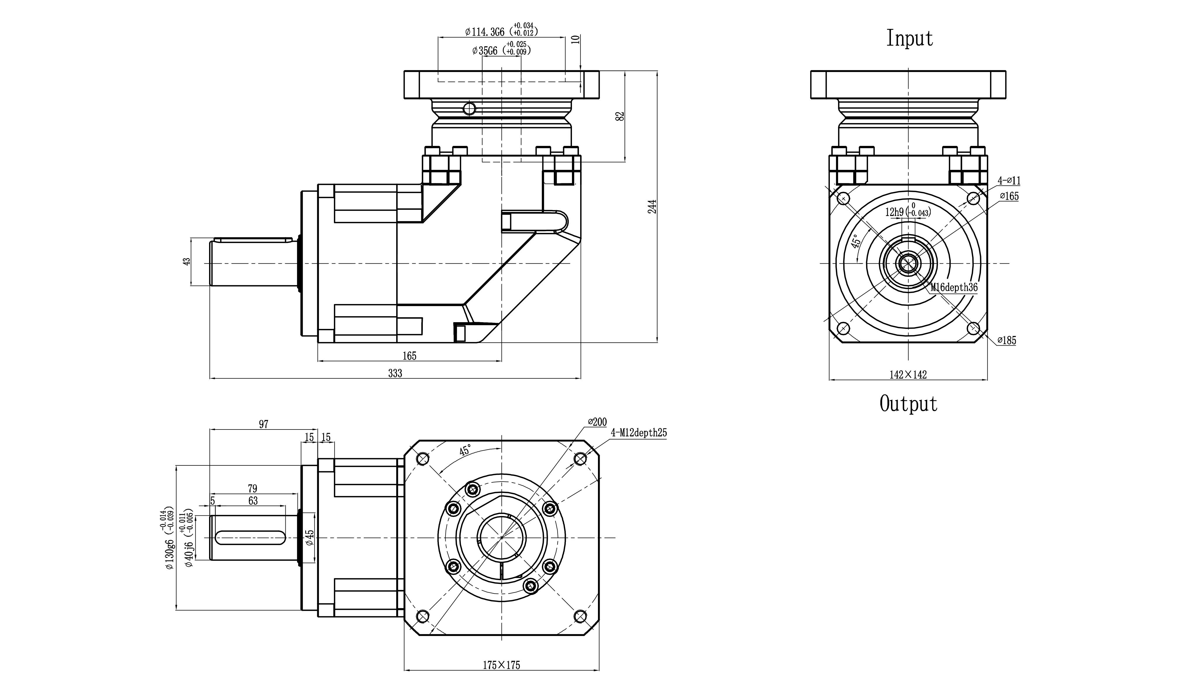 142SBR servo motor assembly dimensional drawing